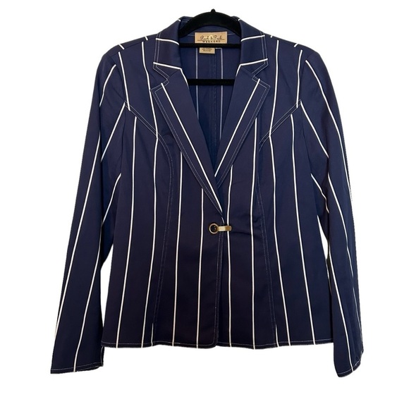 Peck and Peck Weekend Pinstripe Nantucket Striped Blazer w/ Brass Closure Sz.8 - Picture 1 of 12